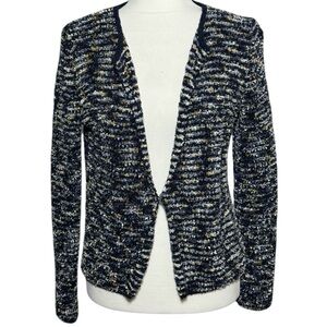 Amina Rubinacci Bouclé Alpaca Wool Striped Metallic Cardigan Size 44